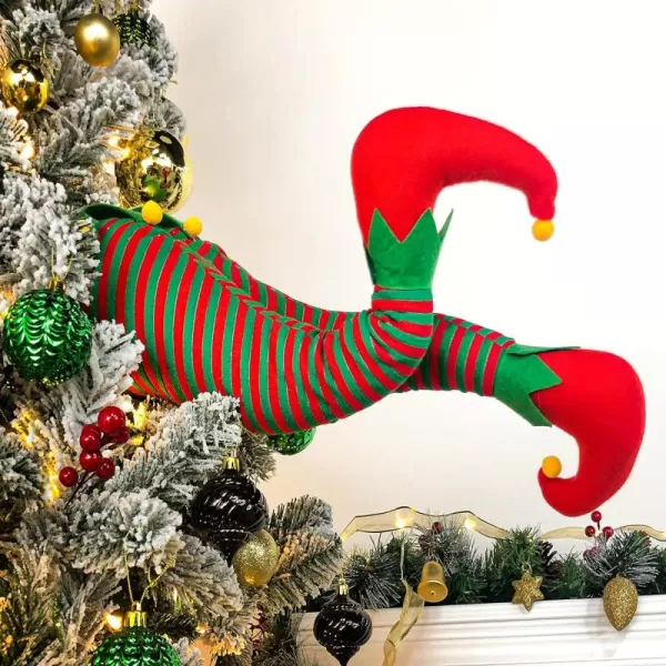 imageHopearl Plush Elf Legs Pendant for Christmas Tree Decor Stuffed Legs Stick Stuck in Tree for Home Party Fireplace Ornaments Bendable Stick Pick Accent 20