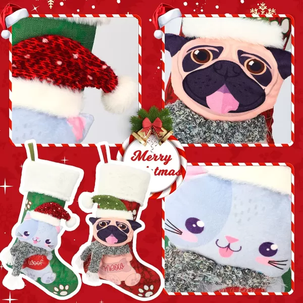 imageHopearl 21 Cat Christmas Stocking 3D Large Pet Xmas Sock Kitty Ornament Gift Bags for Pets Ornament Kitten Decoration Holiday Party Supply Green