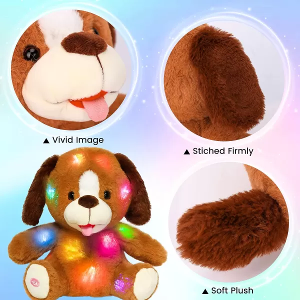 imageHopearl Adorable LED Plush Puppy Lighting Up Stuffed Animal Dog Floppy Pup Night Lights Glow in The Dark Birthday Festival for Kids Toddler Girls Brown 115