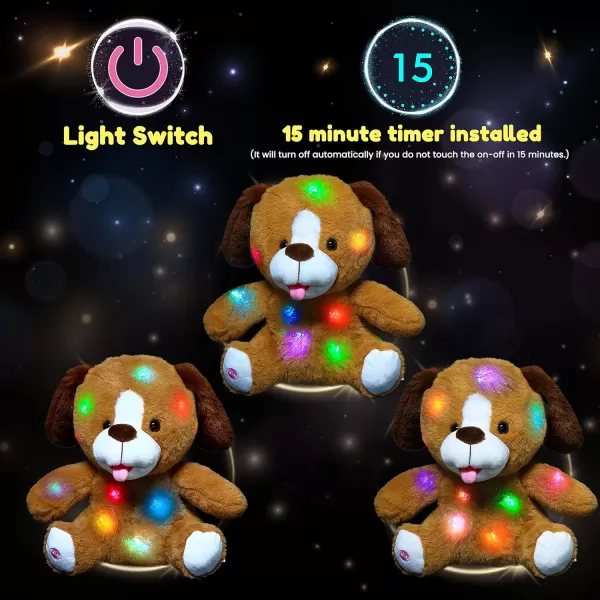 imageHopearl Adorable LED Plush Puppy Lighting Up Stuffed Animal Dog Floppy Pup Night Lights Glow in The Dark Birthday Festival for Kids Toddler Girls Brown 115