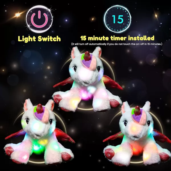 imageHopearl Adorable LED Plush Unicorn Lighting Up Cute Stuffed Animal Floppy Night Lights Glow in The Dark Birthday Festival for Kids Toddler Girls White 11