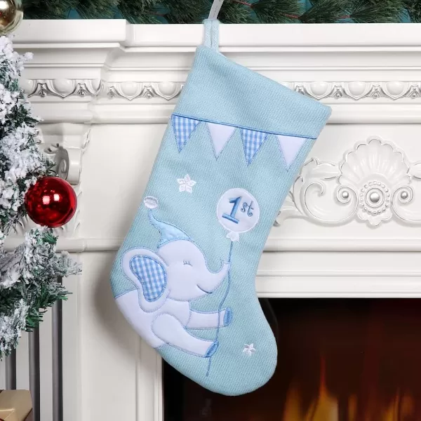 imageHopearl Baby Christmas Stocking for Baby 1st Year Xmas Sock Knitted Cute Elephant Sock Ornament Gift Bag for Baby Boy Family Xmas Tree Party Supplies Blue 18