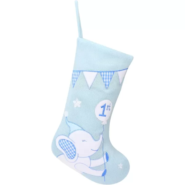 imageHopearl Baby Christmas Stocking for Baby 1st Year Xmas Sock Knitted Cute Elephant Sock Ornament Gift Bag for Baby Boy Family Xmas Tree Party Supplies Blue 18