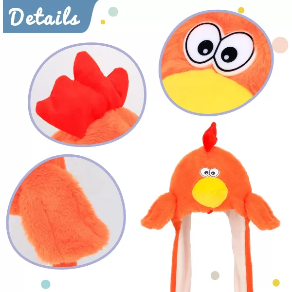 imageHopearl Chicken Hat with Ears Moving Jumping Pop Up Beating Chick Hat Plush Farm Animal Holiday Cosplay Dress Up Funny Gift for Kids Boys Girls Orange 22