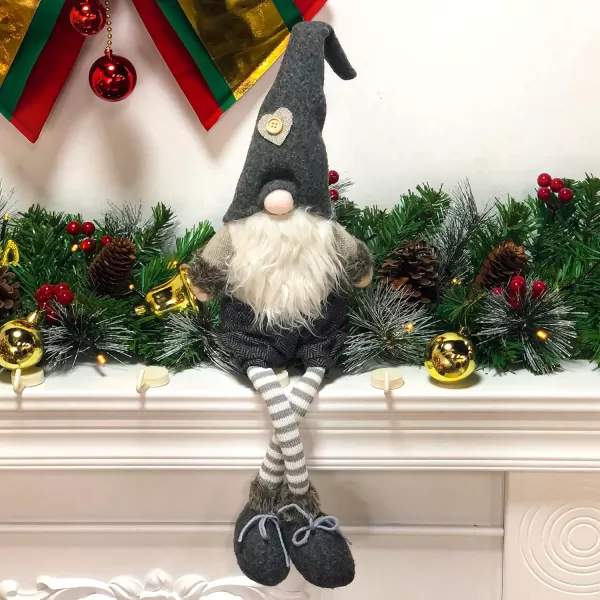 imageHopearl Christmas Gnome Long Leg Plush Swedish Tomte Nisse Figurine Sitting Handmade Elf Home Desktop Collectible Doll Stuffed Decor Holiday Party Supplies Table Ornament Gray 24