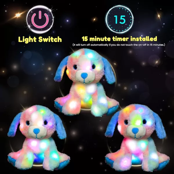 imageHopearl Colorful LED Plush Puppy Lighting Up Dog Stuffed Animal Floppy Pup Night Lights Glow in The Dark Birthday Festival for Kids Toddler Girls Rainbow 105