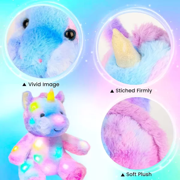imageHopearl Colorful LED Plush Unicorn Lighting Up Stuffed Animal Floppy Night Lights Glow in The Dark Birthday Festival for Kids Toddler Girls Rainbow 115