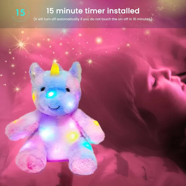 imageHopearl Colorful LED Plush Unicorn Lighting Up Stuffed Animal Floppy Night Lights Glow in The Dark Birthday Festival for Kids Toddler Girls Rainbow 115
