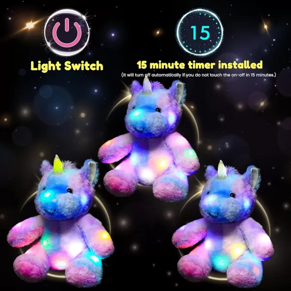 imageHopearl Colorful LED Plush Unicorn Lighting Up Stuffed Animal Floppy Night Lights Glow in The Dark Birthday Festival for Kids Toddler Girls Rainbow 115