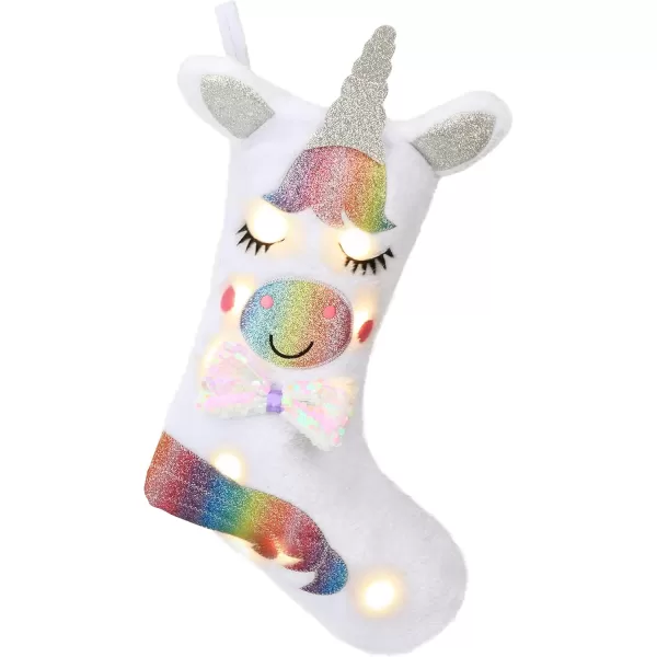 imageHopearl LED Christmas Unicorn Stocking Glowing Sock Light Up Ornament Gift Bags for Kids Girls Party Decorations White 18