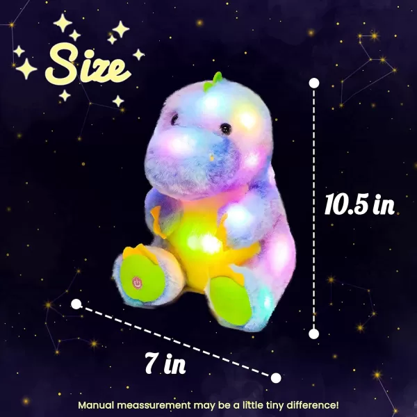 imageHopearl LED Plush Colorful Girly Dinosaur Lighting Up TRex Stuffed Animal Brilliant Night Lights Glow in The Dark Birthday Festival for Kids Toddlers Rainbow 105