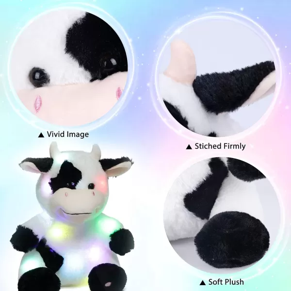 imageHopearl LED Plush Cow Lighting Up Stuffed Animal Diary Cattle Floppy Night Lights Glow in The Dark Birthday Festival for Kids Toddler Girls 13