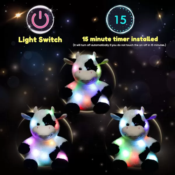 imageHopearl LED Plush Cow Lighting Up Stuffed Animal Diary Cattle Floppy Night Lights Glow in The Dark Birthday Festival for Kids Toddler Girls 13