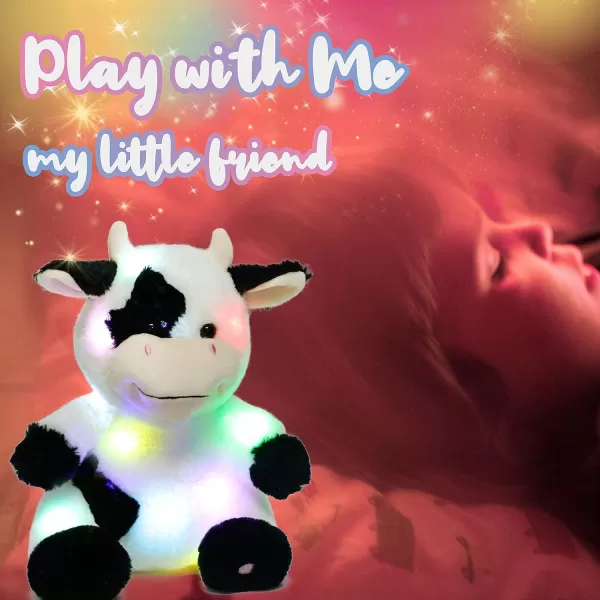 imageHopearl LED Plush Cow Lighting Up Stuffed Animal Diary Cattle Floppy Night Lights Glow in The Dark Birthday Festival for Kids Toddler Girls 13