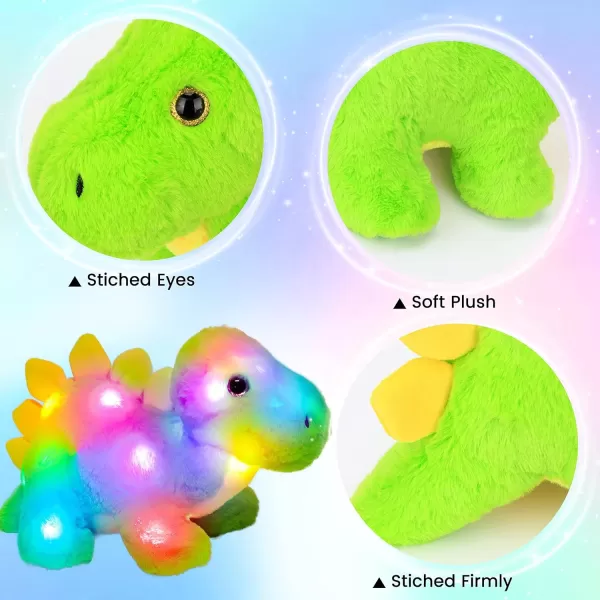 imageHopearl LED Plush Dinosaur Lighting Up Stegosaurus Stuffed Animal with Brilliant Night Lights Glow in The Dark Birthday Gifts for Kids Toddler Girls Green 14