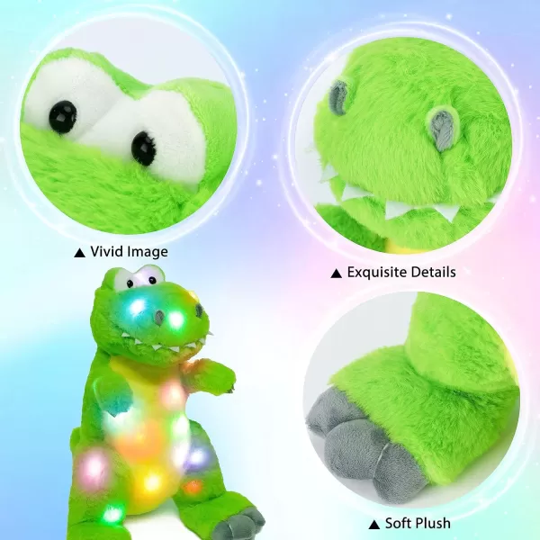 imageHopearl LED Plush Dinosaur Lighting Up TRex Stuffed Animal Floppy Night Lights Glow in The Dark Birthday Festival for Kids Toddler Girls Green 125