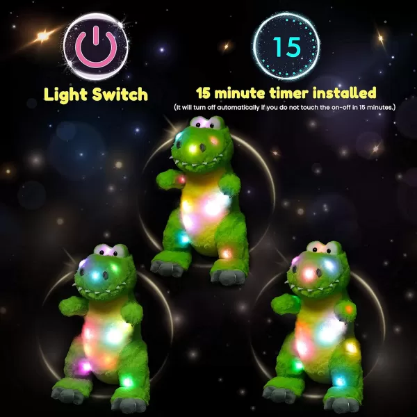 imageHopearl LED Plush Dinosaur Lighting Up TRex Stuffed Animal Floppy Night Lights Glow in The Dark Birthday Festival for Kids Toddler Girls Green 125