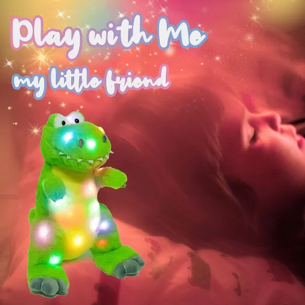 imageHopearl LED Plush Dinosaur Lighting Up TRex Stuffed Animal Floppy Night Lights Glow in The Dark Birthday Festival for Kids Toddler Girls Green 125