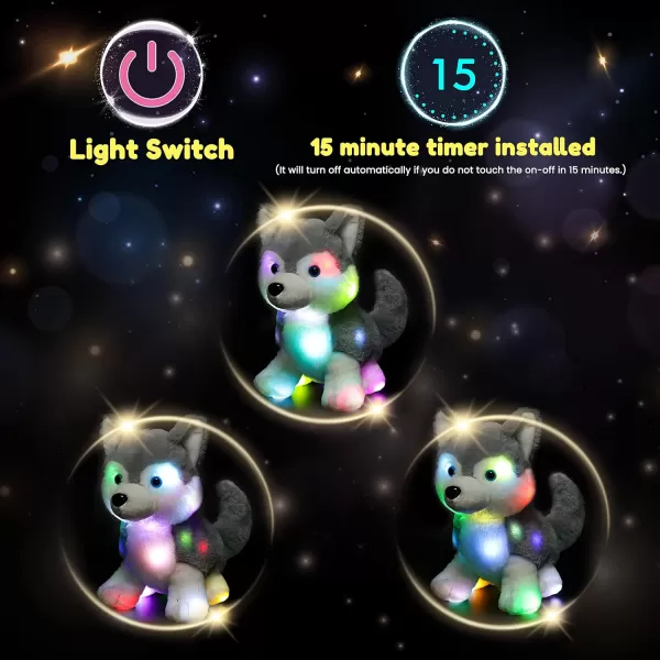 imageHopearl LED Plush Husky Lighting Up Stuffed Animal Dog Floppy Puppy Night Lights Glow in The Dark Birthday Festival for Kids Toddlers Boys Girls Gray 12