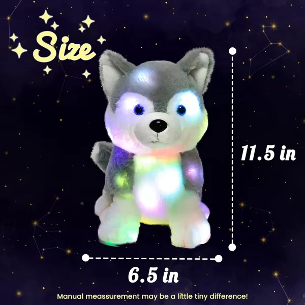 imageHopearl LED Plush Husky Lighting Up Stuffed Animal Dog Floppy Puppy Night Lights Glow in The Dark Birthday Festival for Kids Toddlers Boys Girls Gray 12