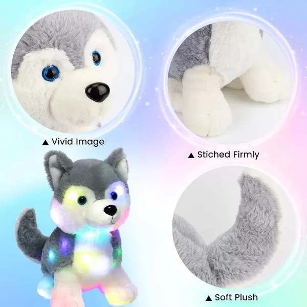 imageHopearl LED Plush Husky Lighting Up Stuffed Animal Dog Floppy Puppy Night Lights Glow in The Dark Birthday Festival for Kids Toddlers Boys Girls Gray 12