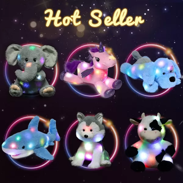 imageHopearl LED Plush Husky Lighting Up Stuffed Animal Dog Floppy Puppy Night Lights Glow in The Dark Birthday Festival for Kids Toddlers Boys Girls Gray 12