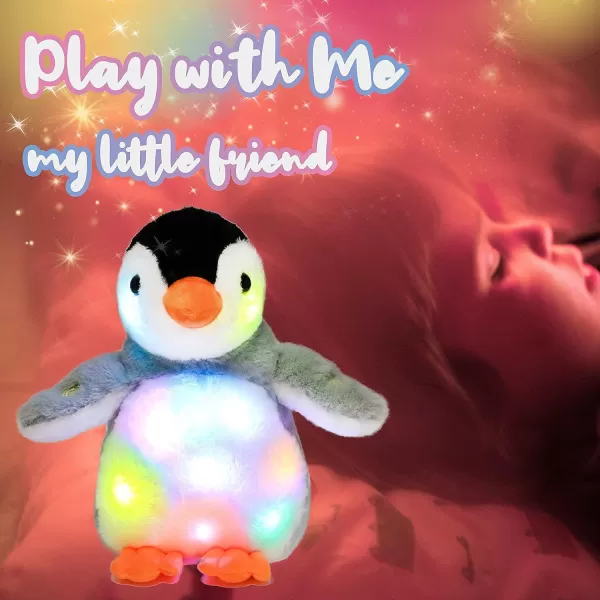 imageHopearl LED Plush Penguin Lighting Up Stuffed Animal Floppy Toy Night Lights Glow in The Dark Birthday Festival for Boys Girls Toddlers Gray 115