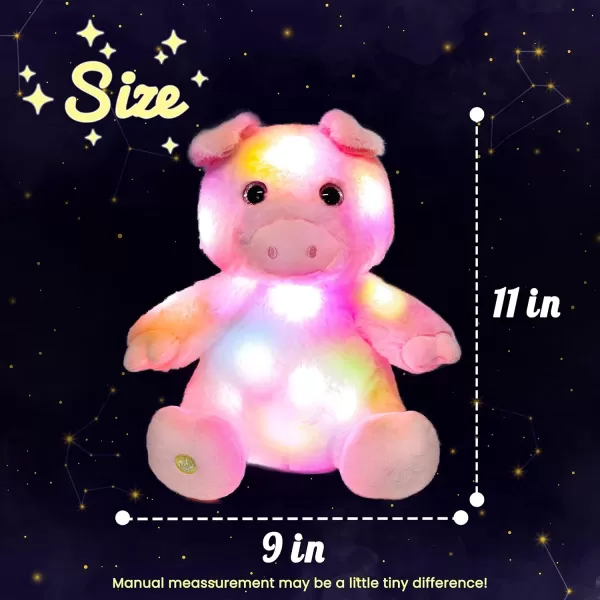 imageHopearl LED Plush Pig Lighting Up Stuffed Piggy Farm Animal Floppy Night Lights Glow in The Dark Birthday Gifts for Kids Toddler Girls Pink 11