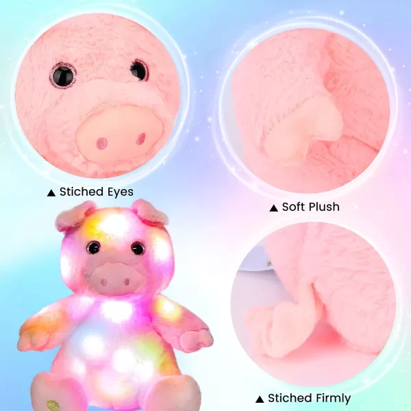 imageHopearl LED Plush Pig Lighting Up Stuffed Piggy Farm Animal Floppy Night Lights Glow in The Dark Birthday Gifts for Kids Toddler Girls Pink 11