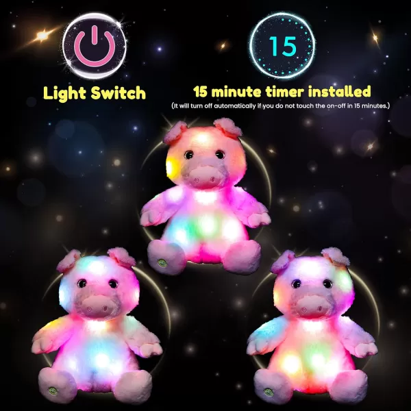 imageHopearl LED Plush Pig Lighting Up Stuffed Piggy Farm Animal Floppy Night Lights Glow in The Dark Birthday Gifts for Kids Toddler Girls Pink 11