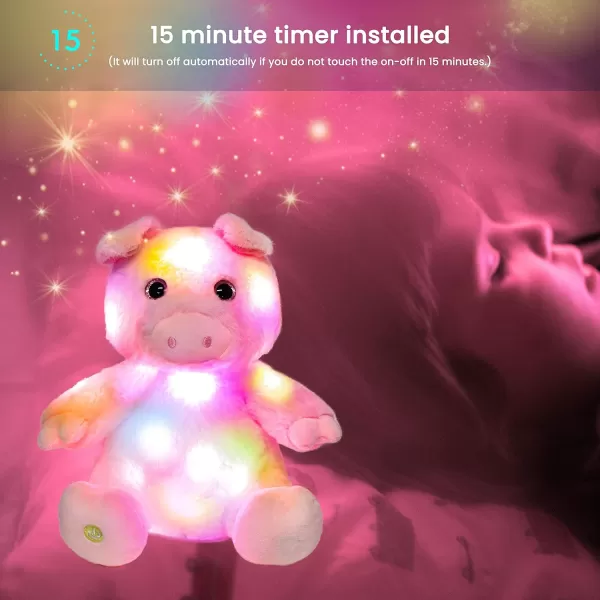 imageHopearl LED Plush Pig Lighting Up Stuffed Piggy Farm Animal Floppy Night Lights Glow in The Dark Birthday Gifts for Kids Toddler Girls Pink 11