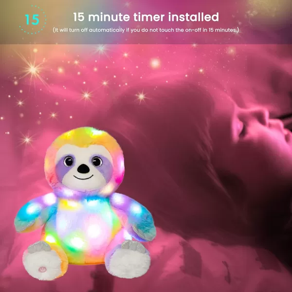 imageHopearl LED Plush Sloth Colorful Lighting Up Stuffed Animal Three Toed Sloth Floppy Night Lights Glow in The Dark Birthday Gifts for Kids Toddlers Rainbow 10