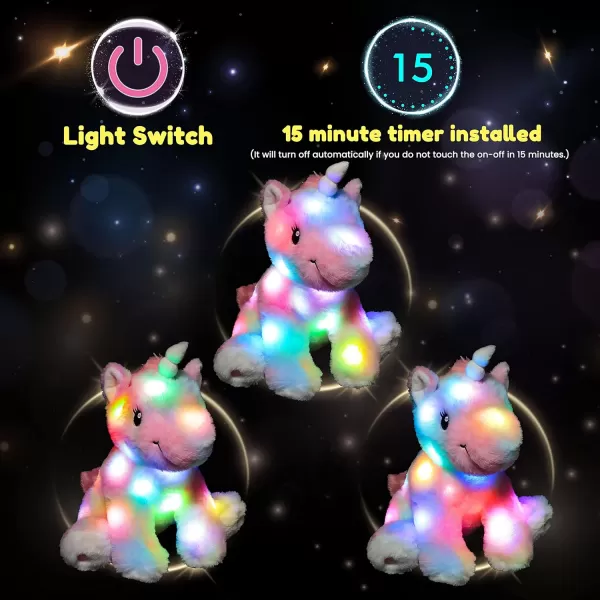 imageHopearl LED Plush Unicorn Colorful Lighting Up Stuffed Animal Floppy Night Lights Glow in The Dark Birthday Gifts for Kids Toddler Girls Rainbow 12