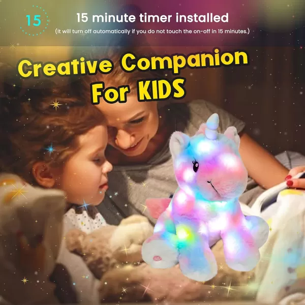 imageHopearl LED Plush Unicorn Colorful Lighting Up Stuffed Animal Floppy Night Lights Glow in The Dark Birthday Gifts for Kids Toddler Girls Rainbow 12