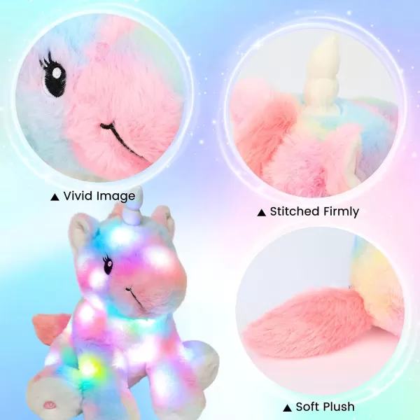 imageHopearl LED Plush Unicorn Colorful Lighting Up Stuffed Animal Floppy Night Lights Glow in The Dark Birthday Gifts for Kids Toddler Girls Rainbow 12