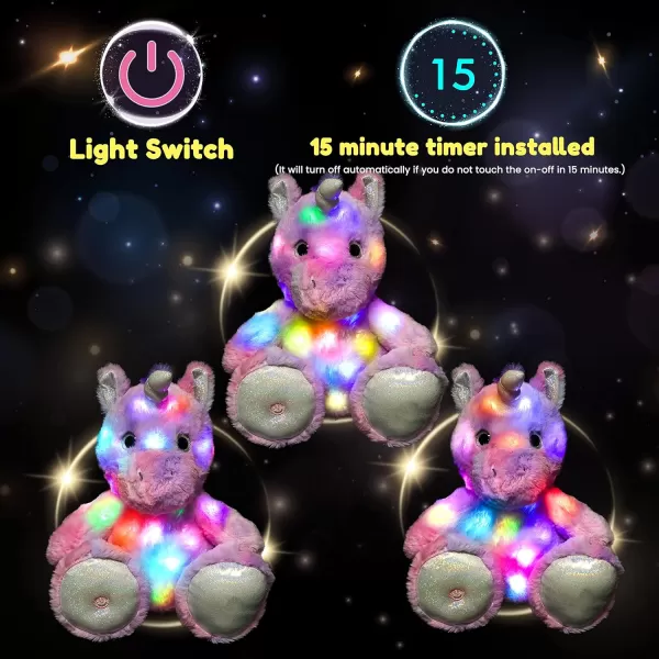 imageHopearl LED Plush Unicorn Lighting Up Stuffed Animal Floppy Night Lights Glow in The Dark Birthday Gifts for Kids Toddler Girls Purple 12