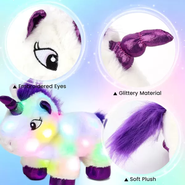 imageHopearl LED Plush Unicorn Lighting Up Stuffed Animal Floppy Night Lights Glow in The Dark Birthday Gifts for Kids Toddler Girls White 15