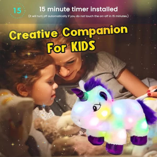 imageHopearl LED Plush Unicorn Lighting Up Stuffed Animal Floppy Night Lights Glow in The Dark Birthday Gifts for Kids Toddler Girls White 15