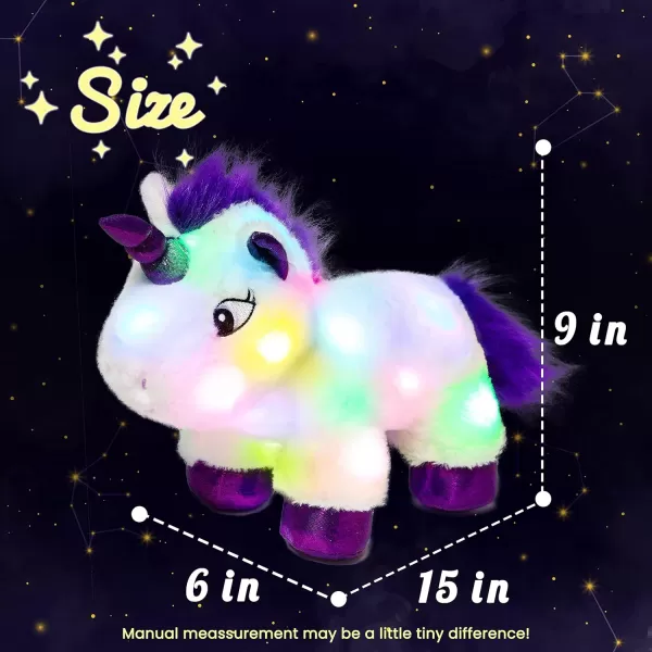 imageHopearl LED Plush Unicorn Lighting Up Stuffed Animal Floppy Night Lights Glow in The Dark Birthday Gifts for Kids Toddler Girls White 15