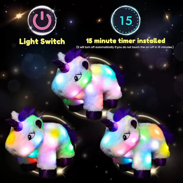 imageHopearl LED Plush Unicorn Lighting Up Stuffed Animal Floppy Night Lights Glow in The Dark Birthday Gifts for Kids Toddler Girls White 15