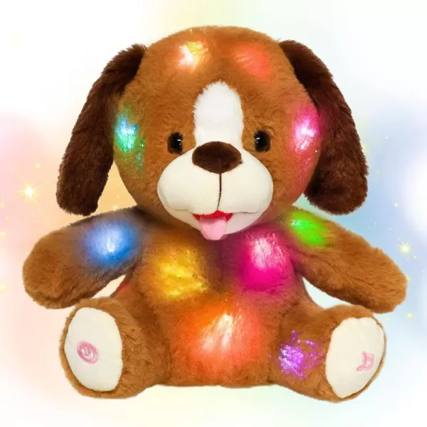 imageHopearl Adorable LED Plush Puppy Lighting Up Stuffed Animal Dog Floppy Pup Night Lights Glow in The Dark Birthday Festival for Kids Toddler Girls Brown 115