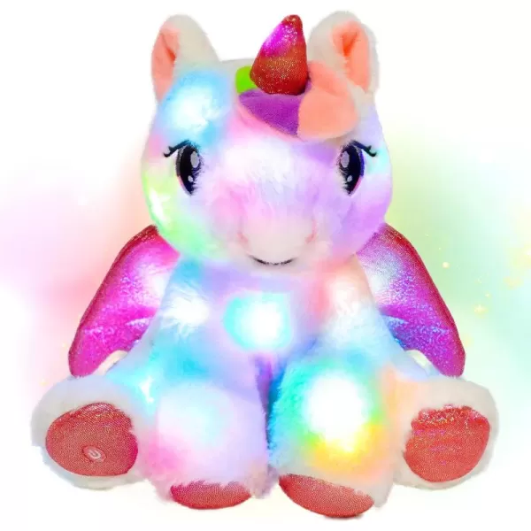 imageHopearl Adorable LED Plush Unicorn Lighting Up Cute Stuffed Animal Floppy Night Lights Glow in The Dark Birthday Festival for Kids Toddler Girls White 11