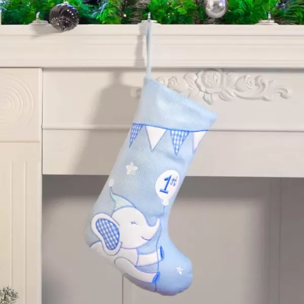 imageHopearl Baby Christmas Stocking for Baby 1st Year Xmas Sock Knitted Cute Elephant Sock Ornament Gift Bag for Baby Boy Family Xmas Tree Party Supplies Blue 18