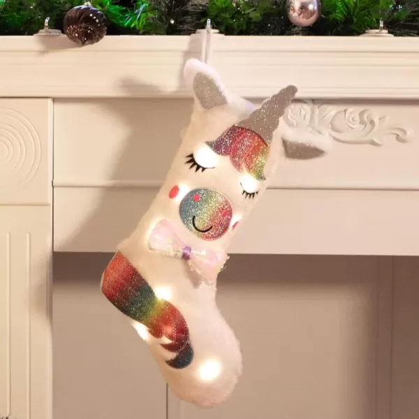 imageHopearl LED Christmas Unicorn Stocking Glowing Sock Light Up Ornament Gift Bags for Kids Girls Party Decorations White 18