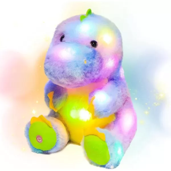 imageHopearl LED Plush Colorful Girly Dinosaur Lighting Up TRex Stuffed Animal Brilliant Night Lights Glow in The Dark Birthday Festival for Kids Toddlers Rainbow 105