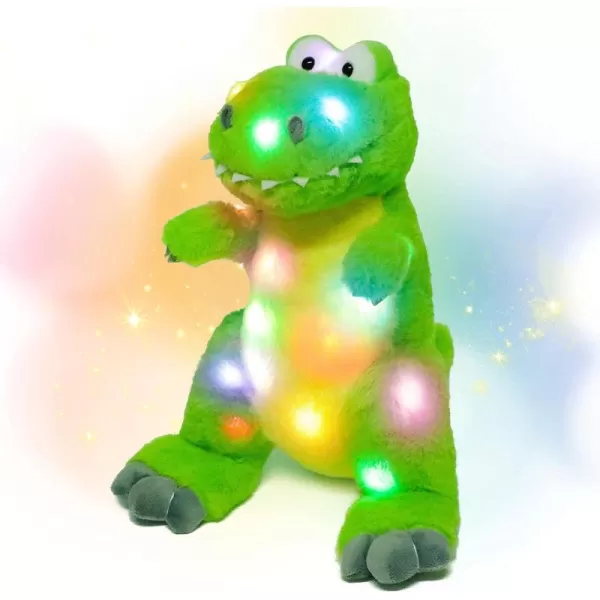 imageHopearl LED Plush Dinosaur Lighting Up TRex Stuffed Animal Floppy Night Lights Glow in The Dark Birthday Festival for Kids Toddler Girls Green 125