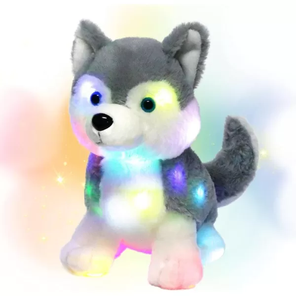 imageHopearl LED Plush Husky Lighting Up Stuffed Animal Dog Floppy Puppy Night Lights Glow in The Dark Birthday Festival for Kids Toddlers Boys Girls Gray 12