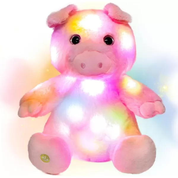 imageHopearl LED Plush Pig Lighting Up Stuffed Piggy Farm Animal Floppy Night Lights Glow in The Dark Birthday Gifts for Kids Toddler Girls Pink 11