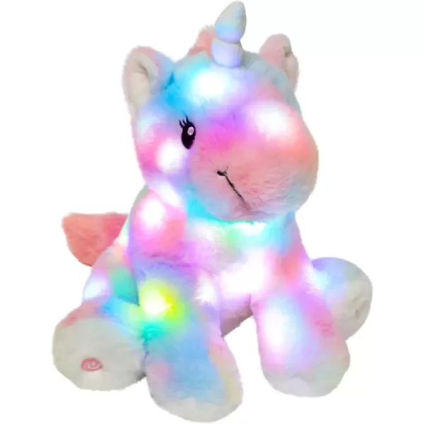 imageHopearl LED Plush Unicorn Colorful Lighting Up Stuffed Animal Floppy Night Lights Glow in The Dark Birthday Gifts for Kids Toddler Girls Rainbow 12