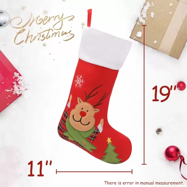 imageHopearl 3 Pcs Christmas Stockings Kit Cute Socks with Snowman Reindeer Penguin Pack of 3 Ornament Gift Bags for Family Xmas Tree Party Supplies Red 19